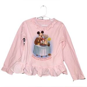 Vintage Disney Mickey Mouse & Lady and the Tramp Pink Ruffle Top Girls